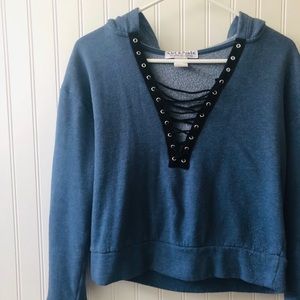 FOREVER 21 Lace-up Cropped Hoodie Sweatshirt